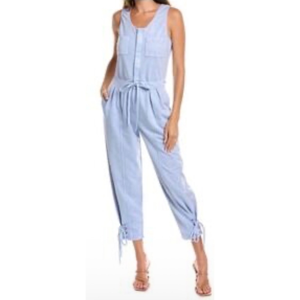 Fate Womens Light Blue Sleeveless Lace Up Ankle Drawstring Waist Jumpsuit Small